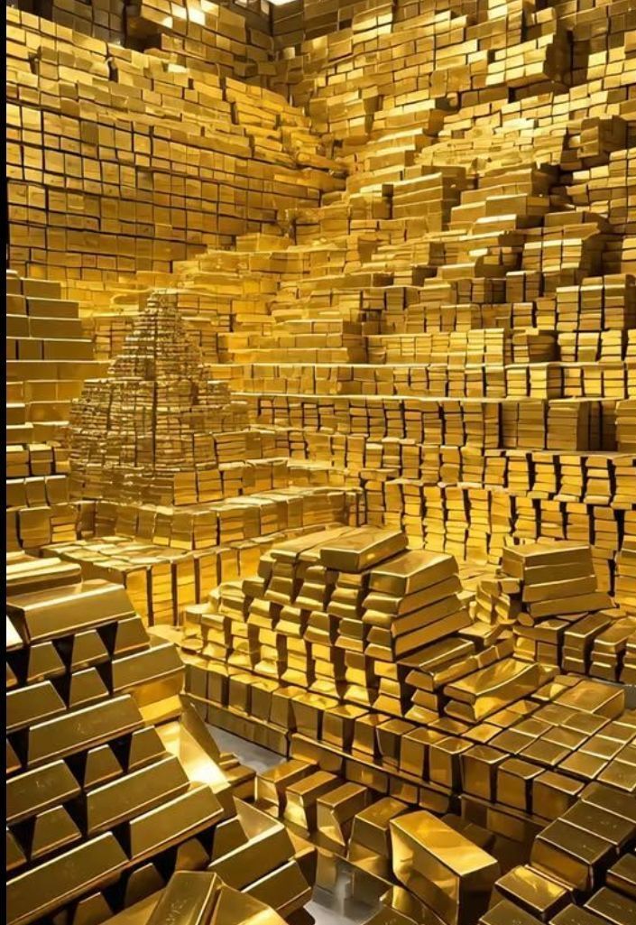 A vault stacked with gold bars