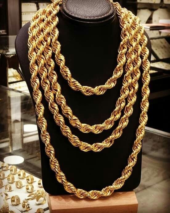 Four heavy gold rope chains