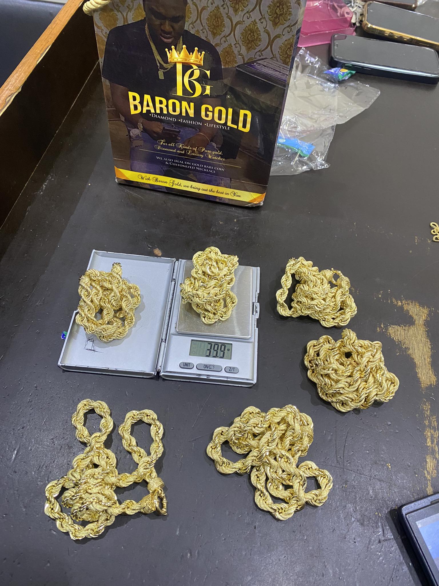 Gold rope chains weighed