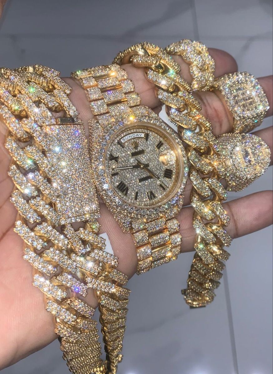 Iced-out chains and luxury watch