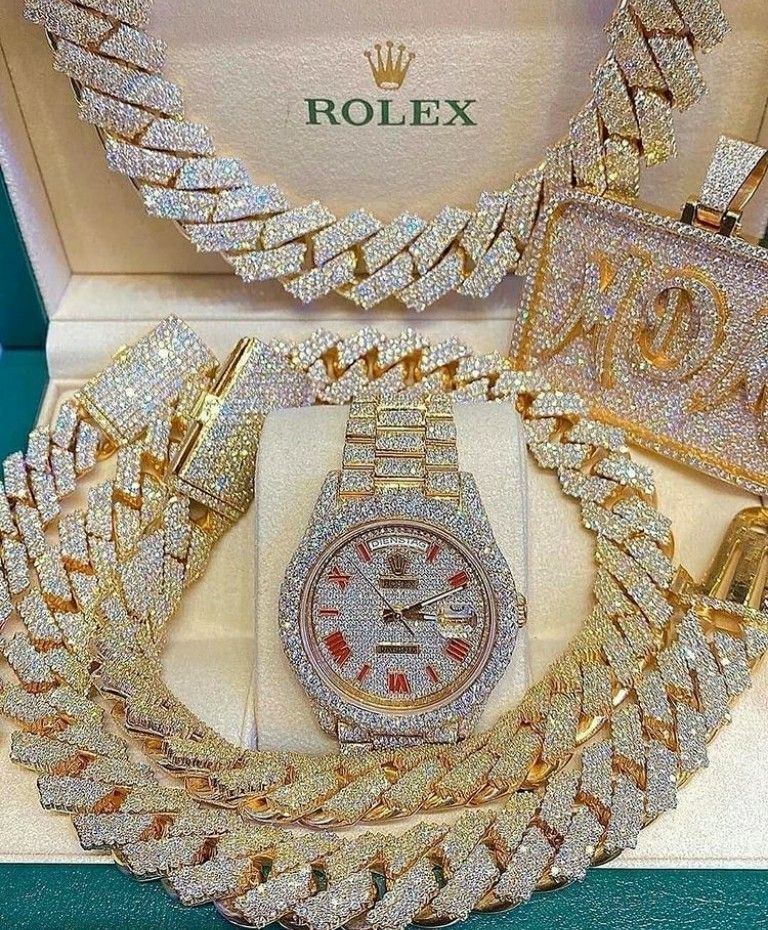 Iced Cuban set with watch